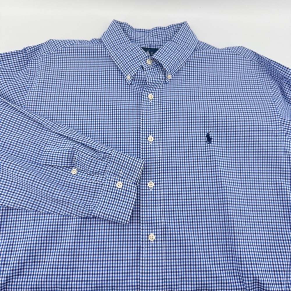 Polo Ralph Lauren Button Down Shirt Mens XL Classic Fit Gingham Check Blue White
